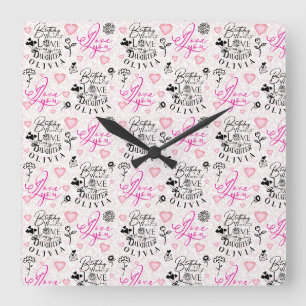 Horloge Carrée Fille Calligraphie d'anniversaire Nom personnalis