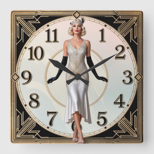 Horloge Carrée Fille élégante Art Déco (Recto)