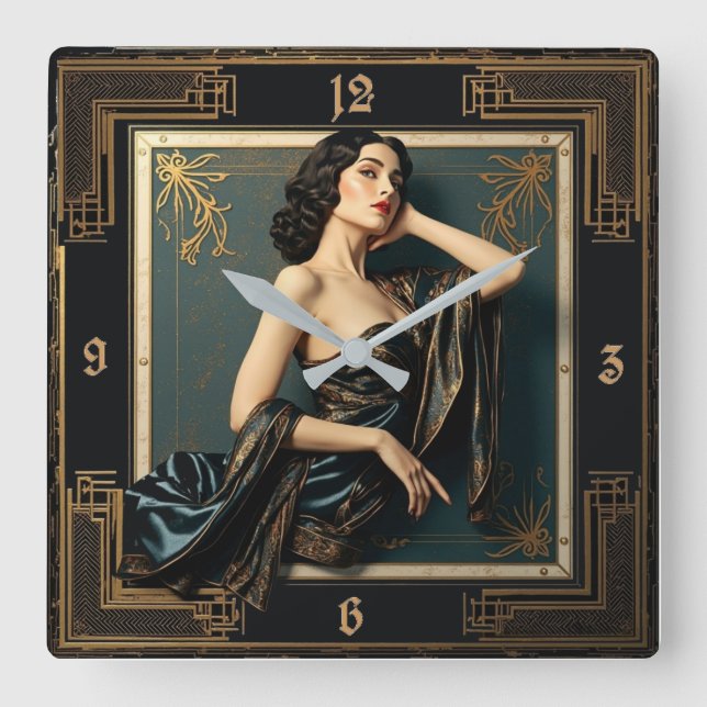Horloge Carrée Fille élégante Art Déco (Recto)
