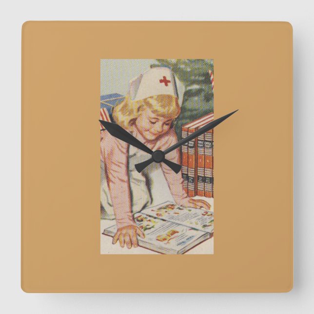 Horloge Carrée Fille jouer infirmière - Retro (Recto)