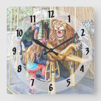 Horloge Carrée Fille montant sur un carrousel