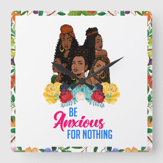 Horloge Carrée Fille noire magie, mélanine, sista, ski marron (Recto)