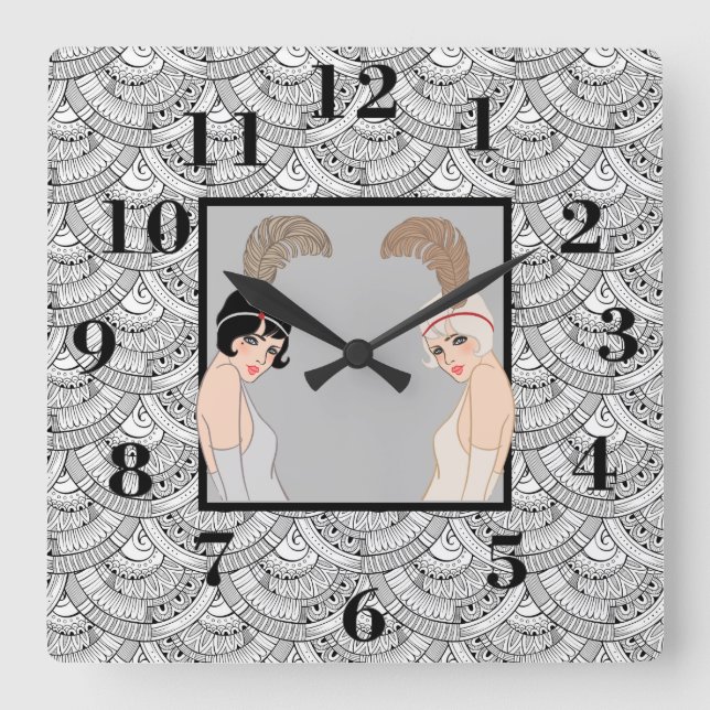 Horloge Carrée Filles Art Déco (Recto)