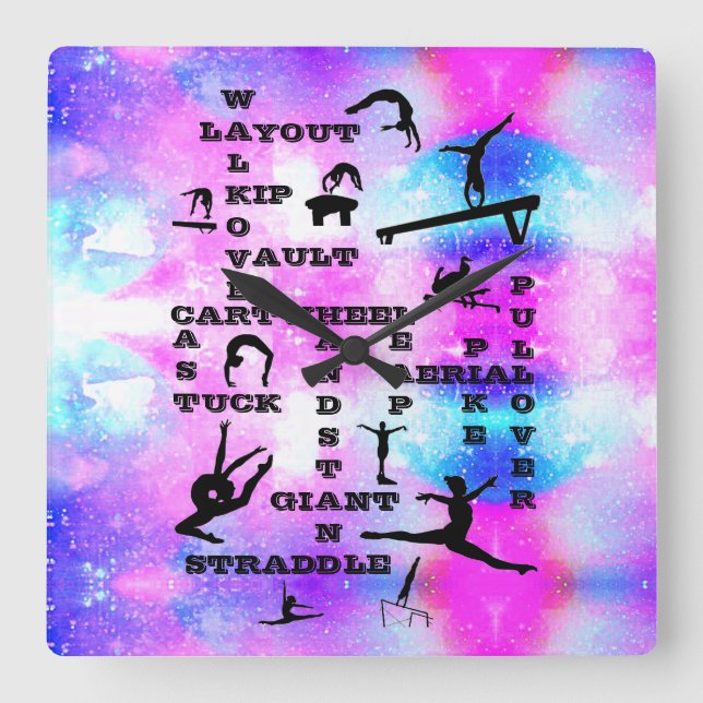 Horloge Carrée Filles Compétences en gymnastique Acrylique Mur Ho (Recto)