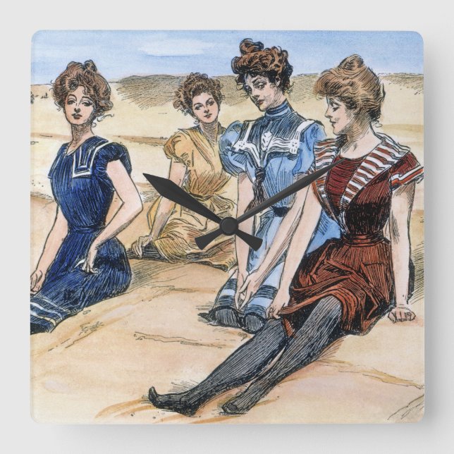 Horloge Carrée Filles de Gibson sur la plage, 1900 (Recto)
