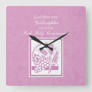 Horloge Carrée Filleule Première Communion, Rose