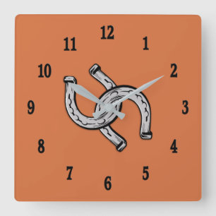 Horloge Carrée Fils à cheval avec chiffres noirs