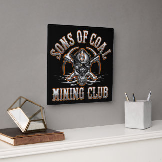Horloge Carrée FILS DE CHARBON CHROME club minier