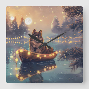 Horloge Carrée Finlandais Lapphund Noël Festive Voyage