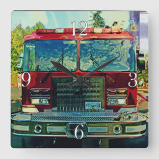 Horloge Carrée Fire Engine Firefighter Wall Clock