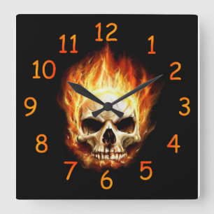 Horloge Carrée Fire Skull Clock