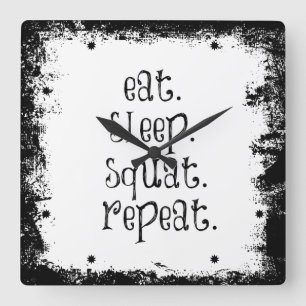 Horloge Carrée Fitness Gym Quote: Eat, Sleep, Squat