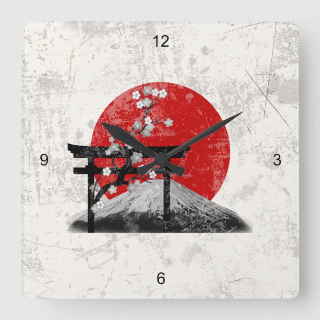 Horloge Carrée Flag and Symbols of Japan ID153 (Recto)