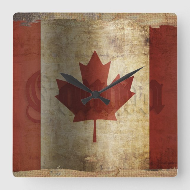 Horloge Carrée Flag of Canada / Grunge... (Recto)