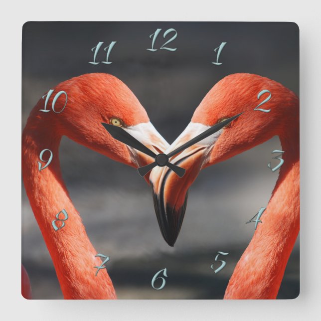 Horloge Carrée Flamant de la Saint-Valentin (Recto)