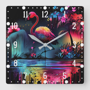 Horloge Carrée Flamant rose dans un lac-63851