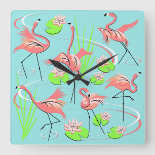 Horloge Carrée Flamant rose Fandango carré d'horloge