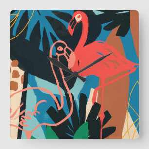 Horloge Carrée Flamant rose funeste