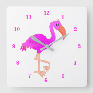 Horloge Carrée Flamant Rose Mignon - Heureux