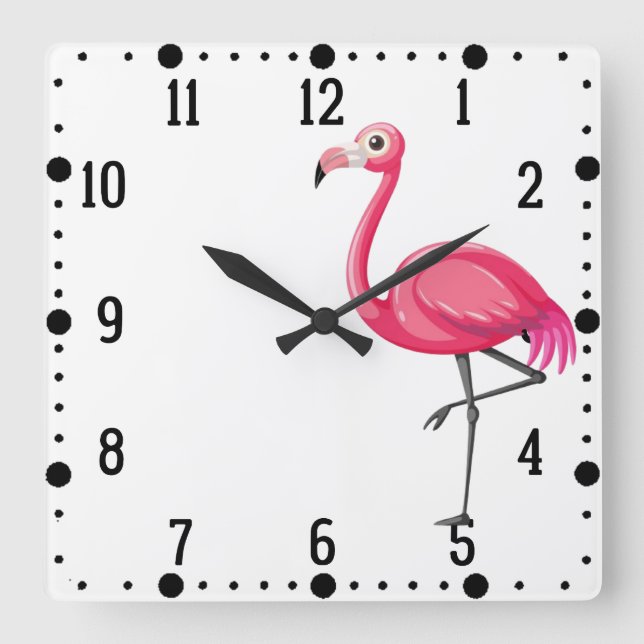 Horloge Carrée Flamant rose rose Bird-89686 (Recto)