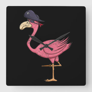 Horloge Carrée Flamant rose rose Pirate Avec Eyepatch Halloween