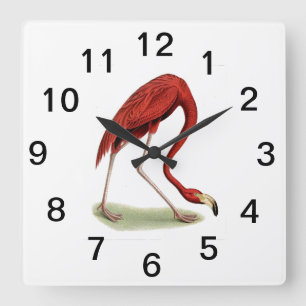 Horloge Carrée Flamant rose rose vintage #1