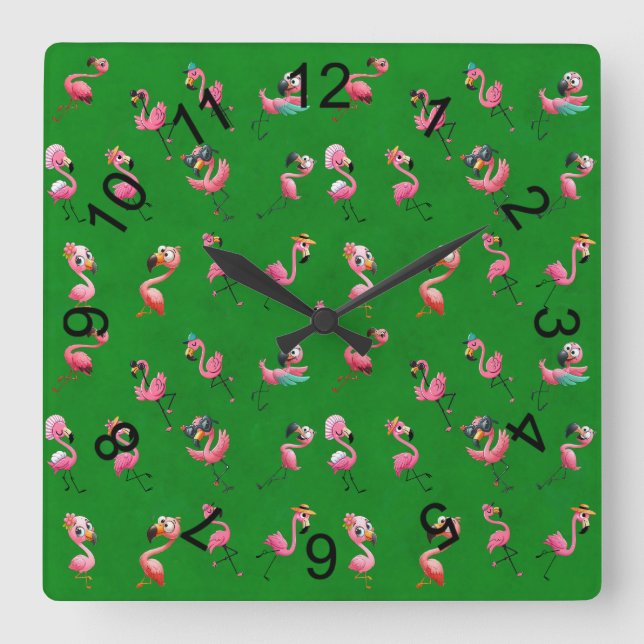 Horloge Carrée Flamants roses (Recto)