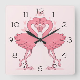 Horloge Carrée Flamants roses