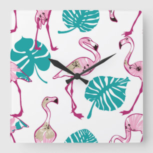 Horloge Carrée Flamants roses roses