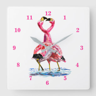 Horloge Carrée Flamants roses roses de tango