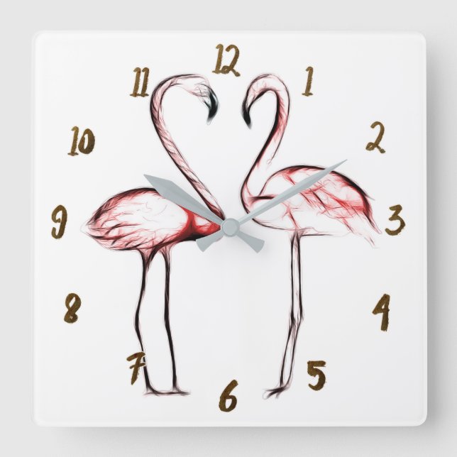 Horloge Carrée Flamants roses roses Pêche Flamant rose Tropical (Recto)