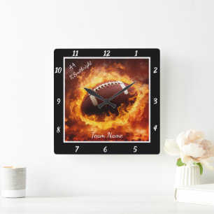 Horloge Carrée Flaming Football Sports 