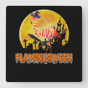 Horloge Carrée Flamingo Flamingoween Funny Witch Halloween