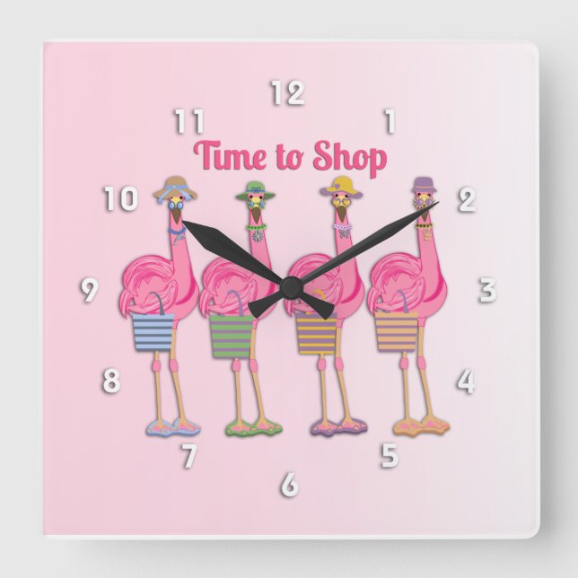 Horloge Carrée Flamingo Friends are Ready to Shop (Recto)