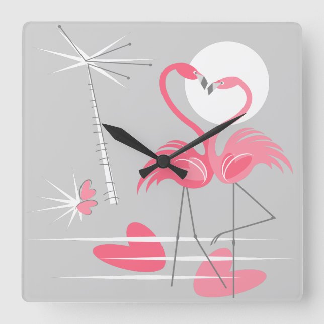 Horloge Carrée Flamingo Love clock (Recto)