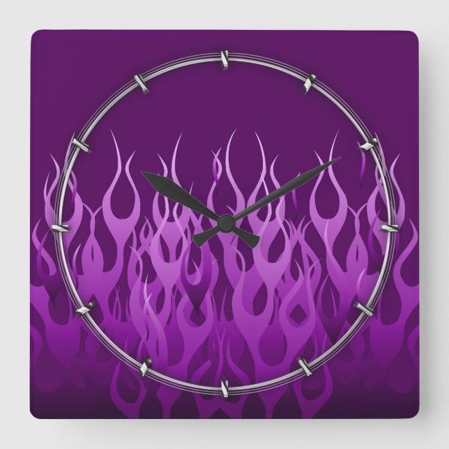 Horloge Carrée Flammes de course violet (Recto)