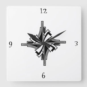Horloge Carrée Flèche géométrique Art Déco noir & blanc