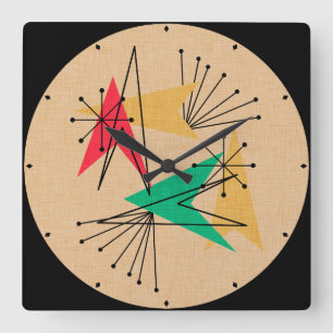 Horloge Carrée Flèches atomiques et Starburbs au milieu du siècle