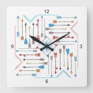 Horloge Carrée Flèches Boho et Sun V11 Sq ID748