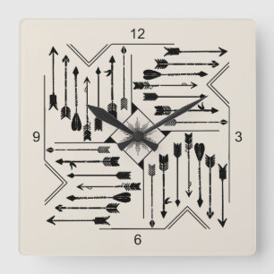Horloge Carrée Flèches Boho et Sun V12 Sq ID748