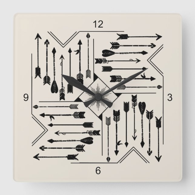 Horloge Carrée Flèches Boho et Sun V12 Sq ID748 (Recto)