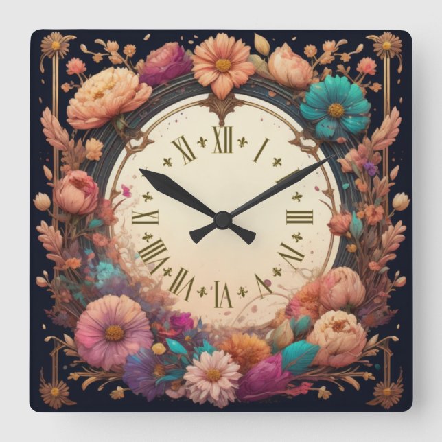 Horloge Carrée Fleur (Recto)