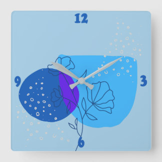 Horloge Carrée Fleur Abstraite en pluie bleue
