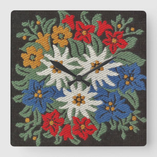 Horloge Carrée Fleur alpine suisse Edelweiss