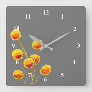 Horloge Carrée Fleur amérindienne australienne jaune Billy Butto