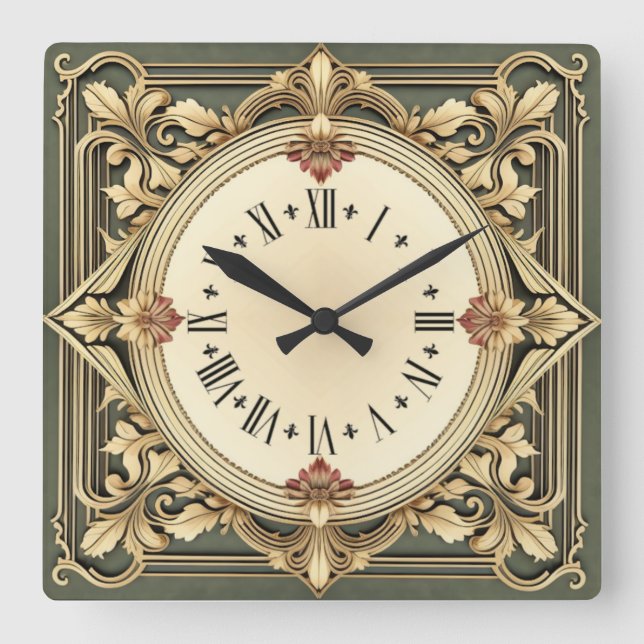 Horloge Carrée Fleur Art Déco (Recto)