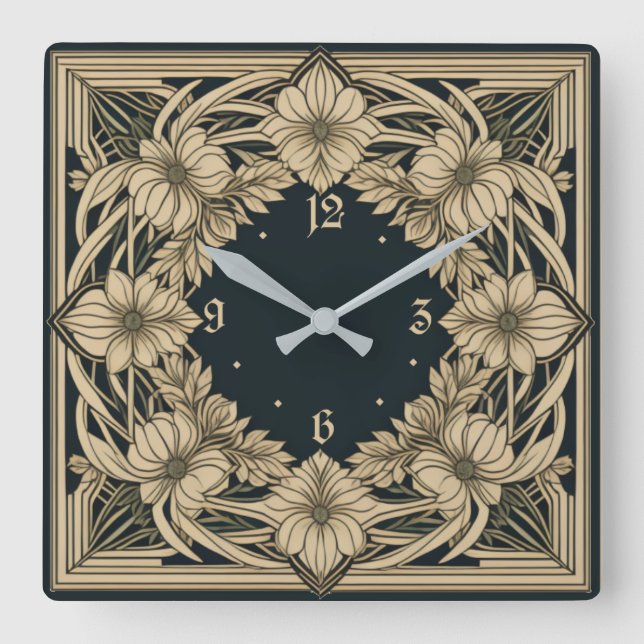 Horloge Carrée Fleur Art déco (Recto)