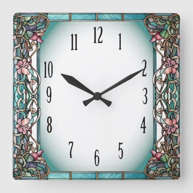 Horloge Carrée Fleur Art Déco (Recto)