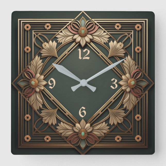 Horloge Carrée Fleur Art déco (Recto)