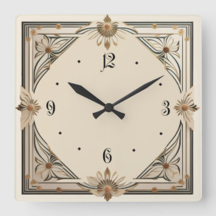 Horloge Carrée Fleur Art Déco